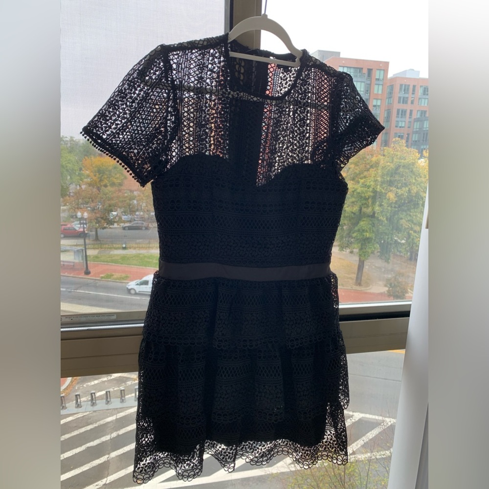 Bardot black lace dress